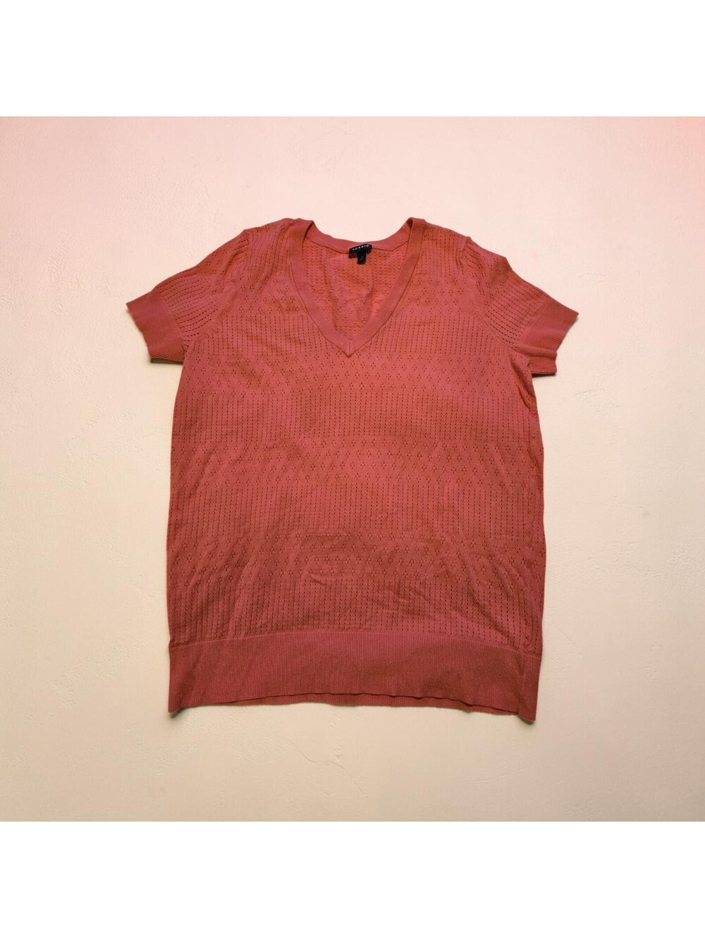 TORRID sz 2 2X Tea Rose Pink Soft Pointelle V-Neck Short Sleeve Sweater